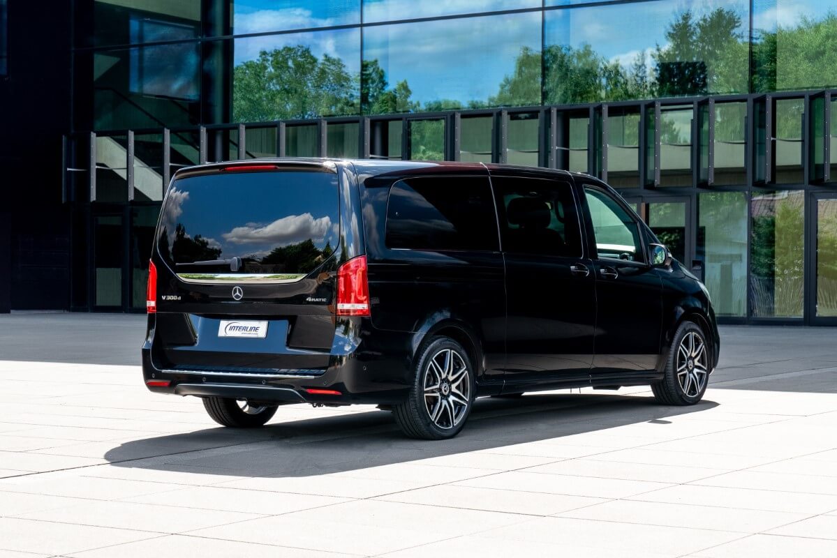Minivan Mercedes V300d 4matic back view.